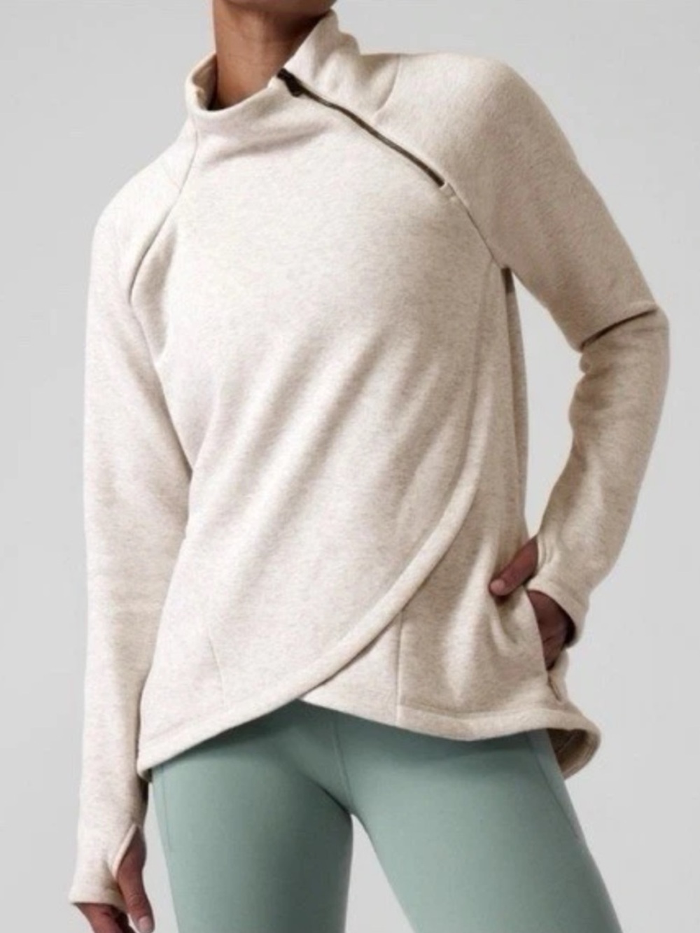 Athleta | Cozy Karma Asym Pullover Womens Size XS Heathered Cream Beige Sweater
